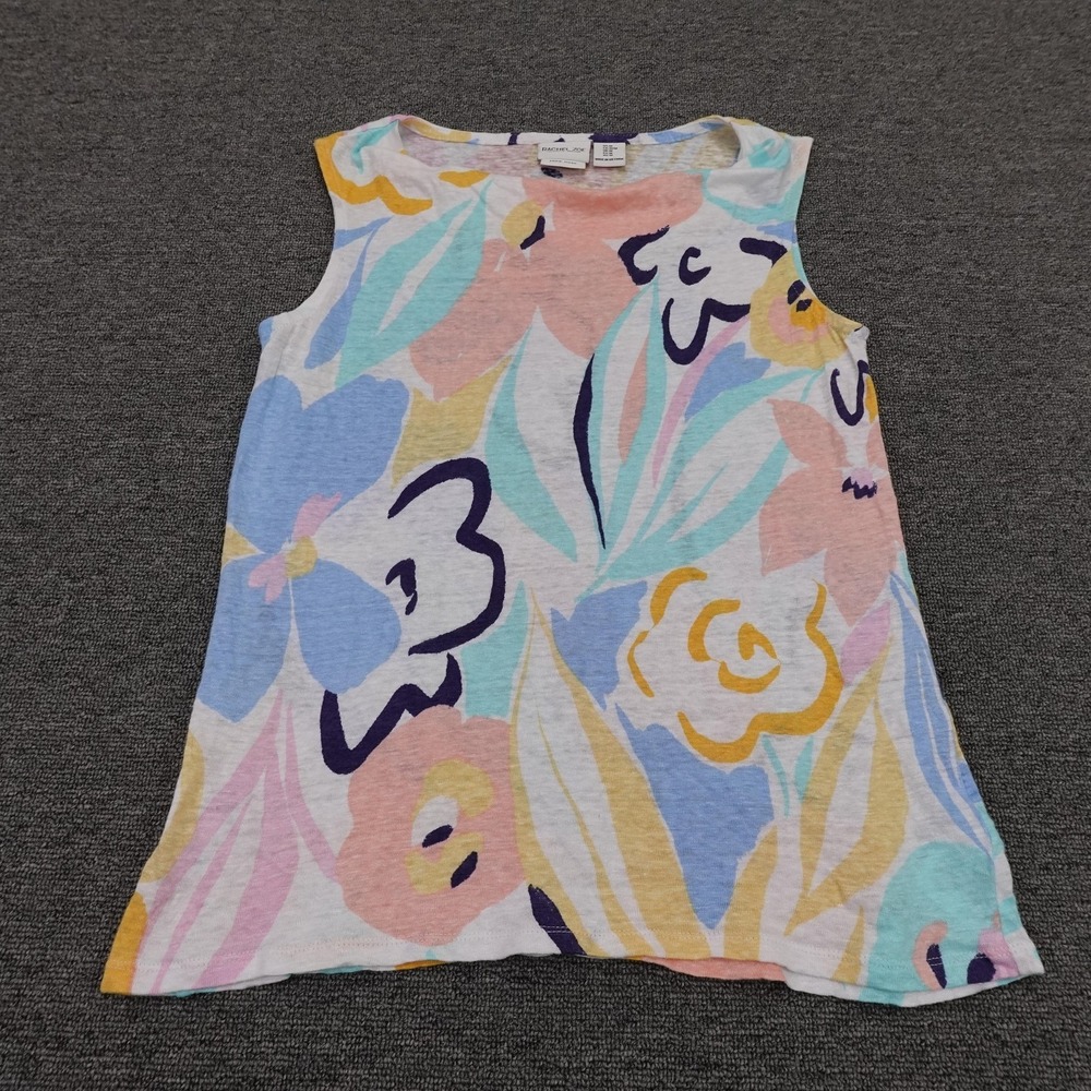 Rachel Zoe Tank Top Womens Medium Floral Pastel 100% Linen Scoop Neck Sleeveless
